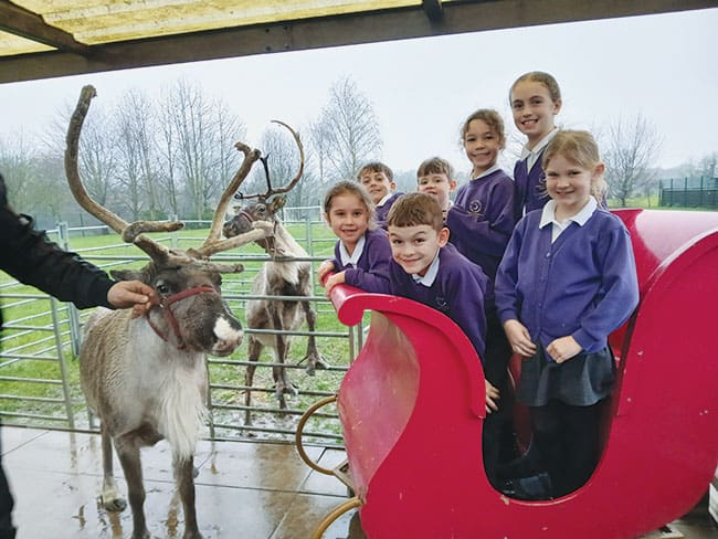 Outwood Primary Academy Alne school children with Riggmoor Reindeer